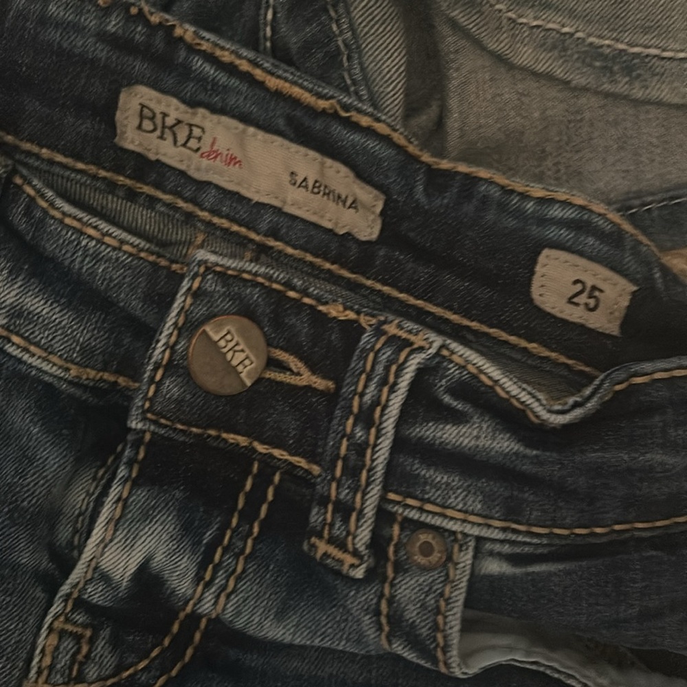 2 pair BKE denim shorts. Previously worn. Size 25. Mild distressed.orig buttons - Picture 3 of 6